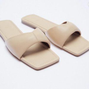 Zara flat padded leather sandals in beige